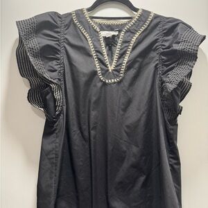 Entro Black Flutter Sleeve Ruffled Blouse
